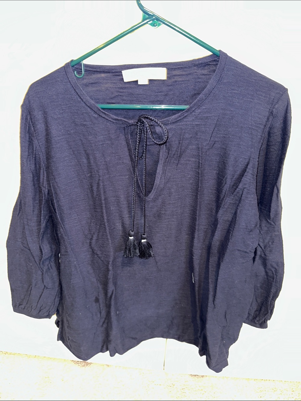 LOFT Navy Tassel Tie Peasant Blouse